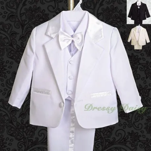 ST022A Baby Boys' 5 Pcs Set Formal Tuxedo Suits No Tail Wedding Christening Outfits Size 0 Months to 4T