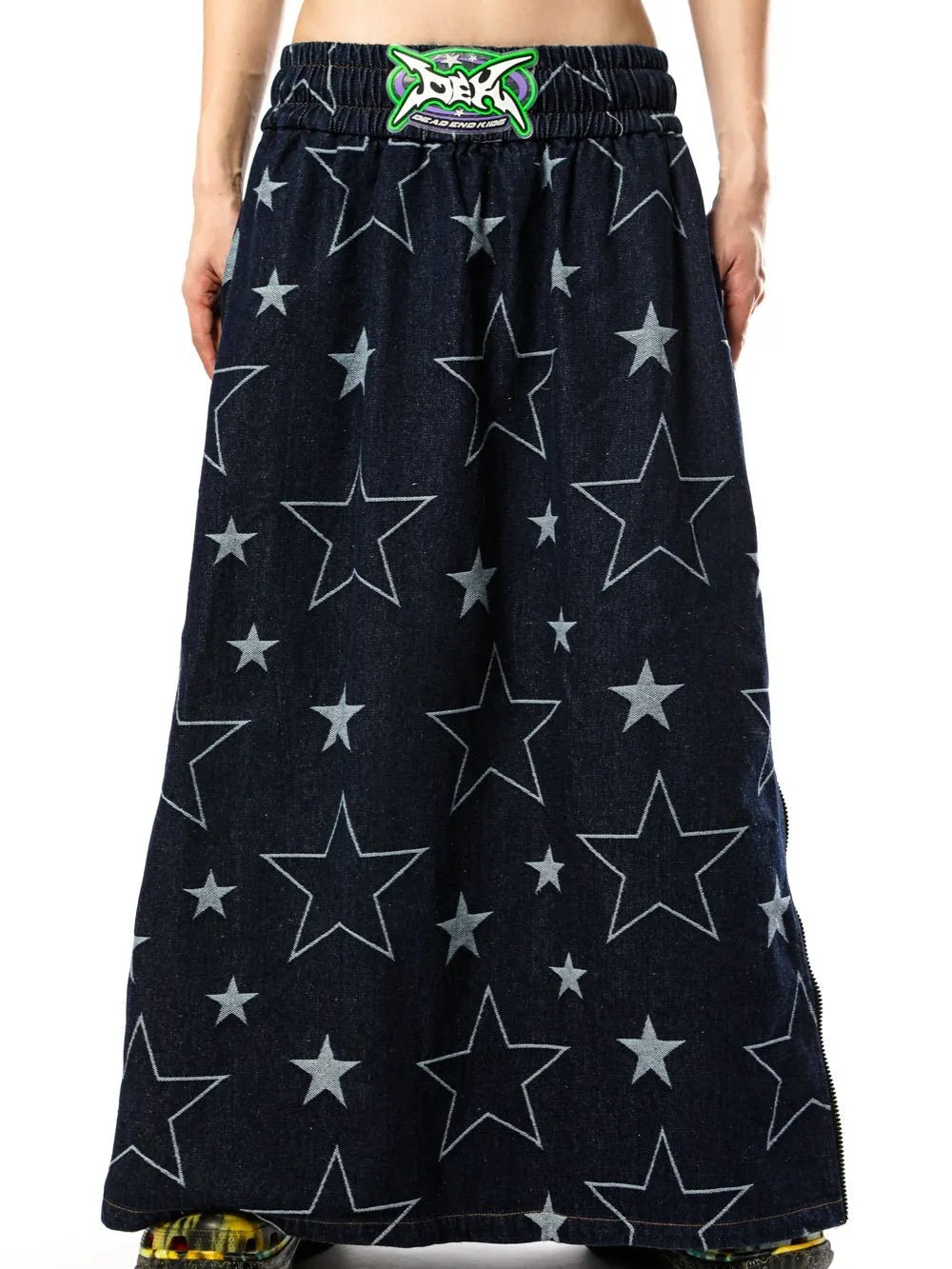 Star Side Zipper Loose A-line Denim Skirt【s0000000226】