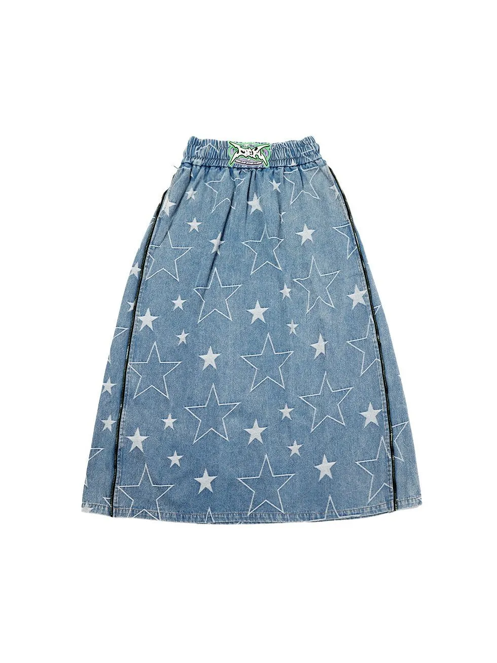 Star Side Zipper Loose A-line Denim Skirt【s0000000226】