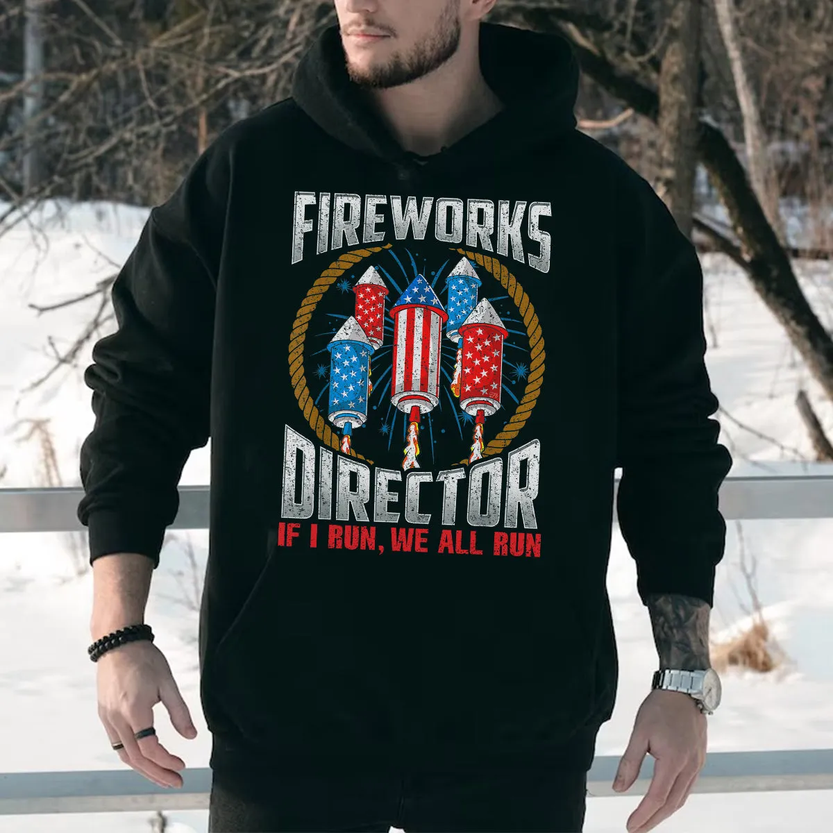 Teesdily | Independence Day Firework Shirt Fireworks Director I Run You Run Sweatshirt Hoodie American Pride Hooded Pullover Gift For 4Th Of July Day