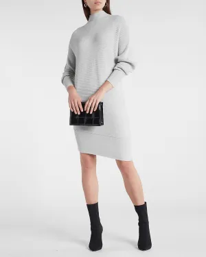 Turtleneck Asymmetrical Hem Midi Sweater Dress in Silver Heather Gray