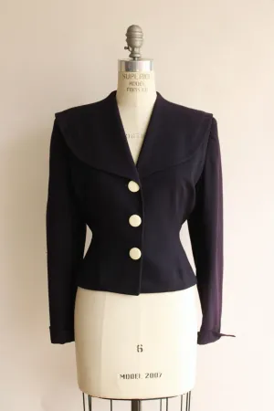 Vintage 1940s 1950s Mondrow for George Moore Navy Blue Tailored Jacket