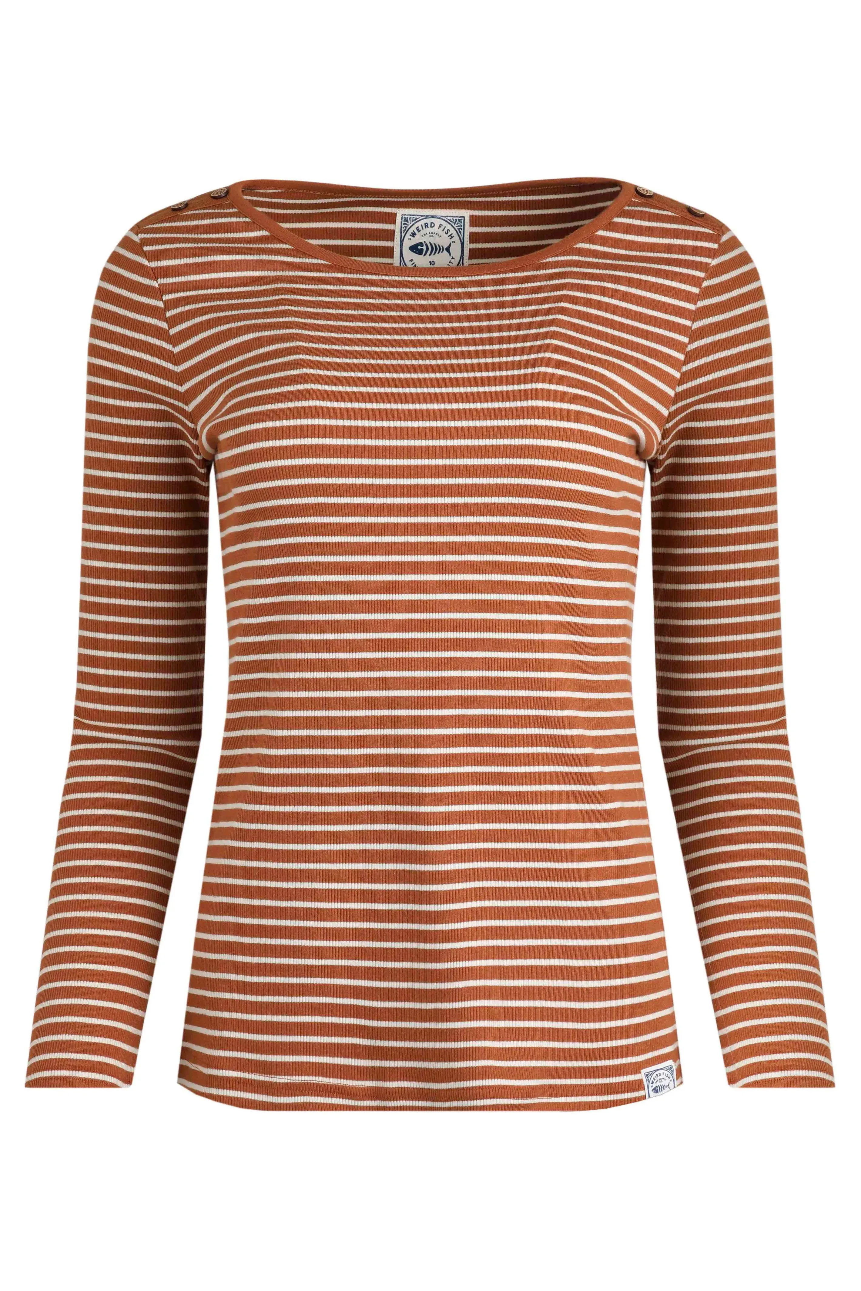 Weird Fish 18 Caramel Mila Organic Cotton Striped Rib Jersey T-Shirt