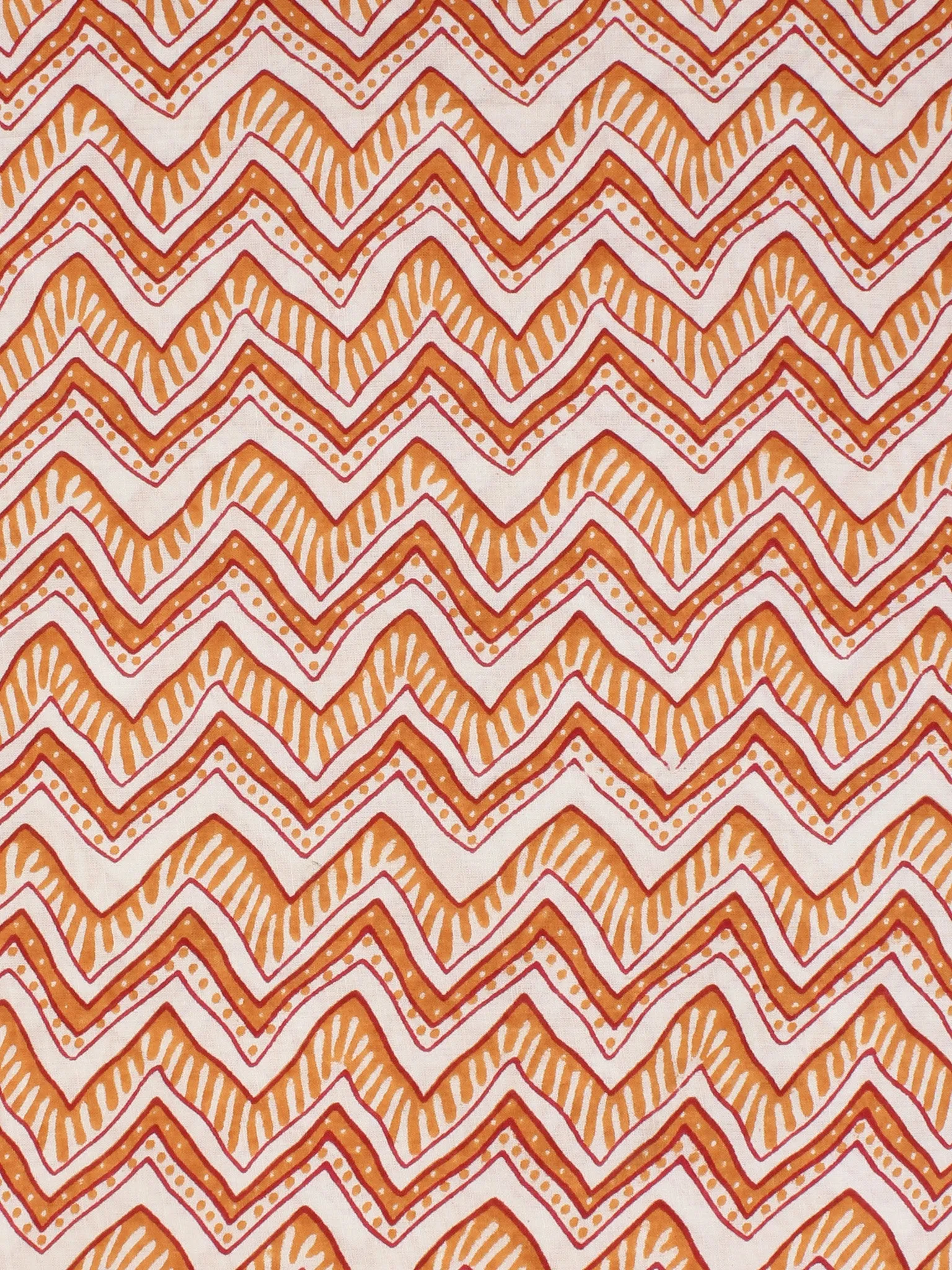 White Orange Block Printed Cotton Fabric Per Meter - F001F2242