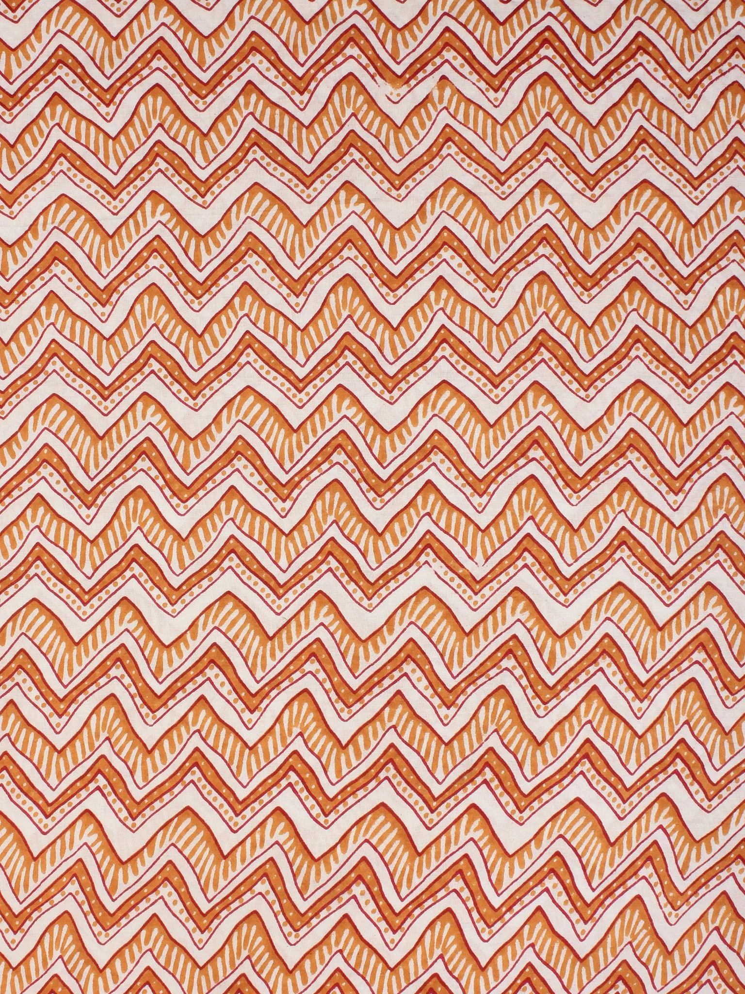 White Orange Block Printed Cotton Fabric Per Meter - F001F2242