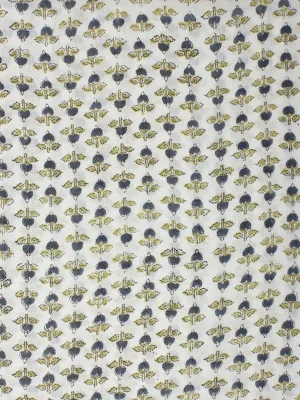 White Steel Grey Green Hand Block Printed Cotton Fabric Per Meter - F001F2271