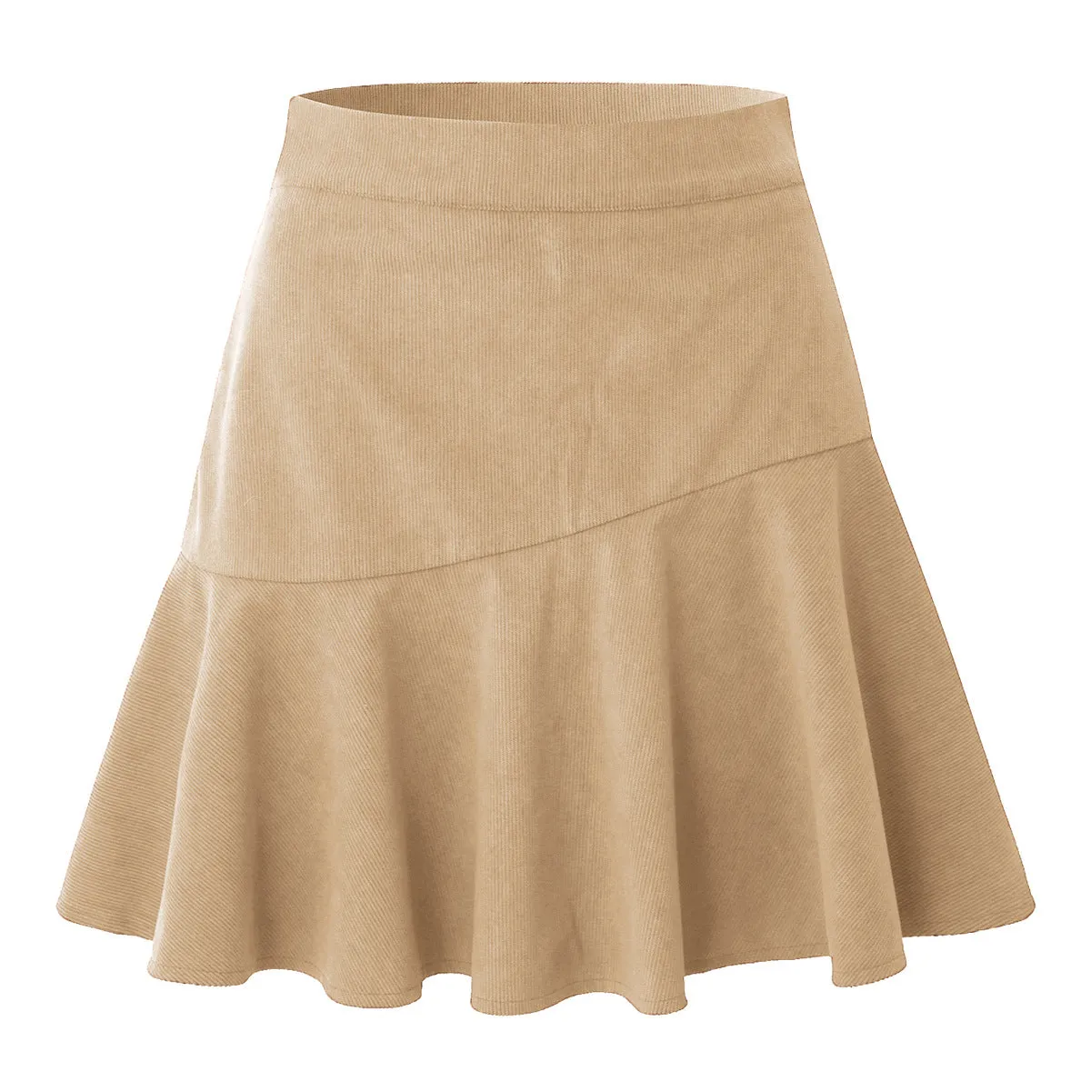 Women Clothing Solid Color Corduroy Zipper Skirt Women Autumn Winter High Waist Pleated Skirt