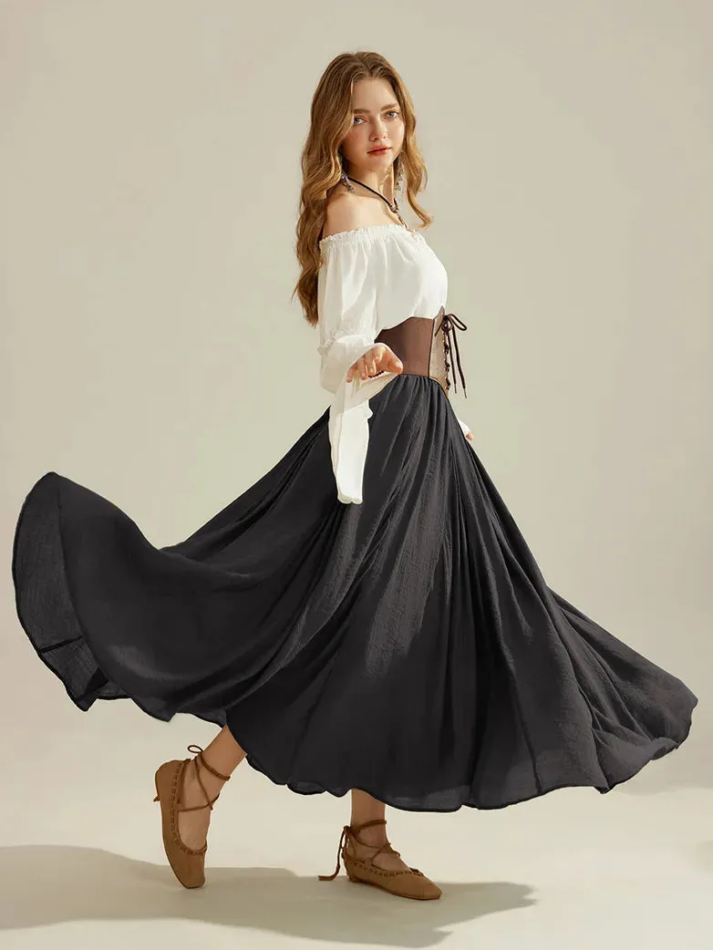 Women Renaissance Swing Skirt Elastic Flared Maxi Skirt