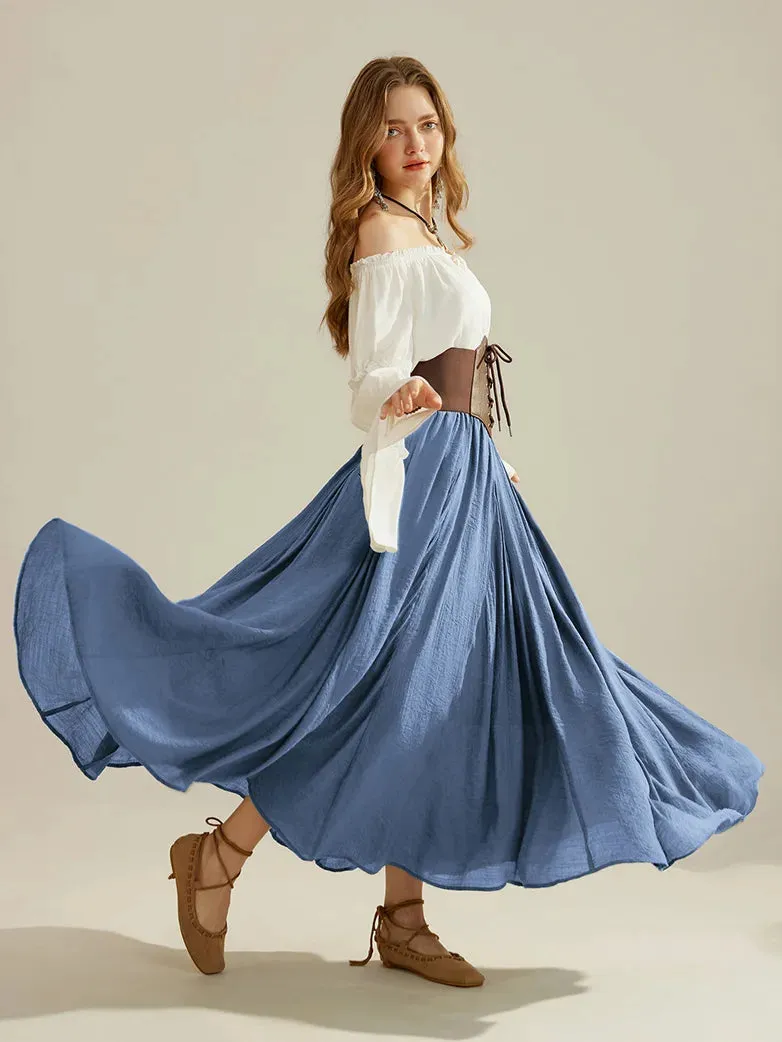 Women Renaissance Swing Skirt Elastic Flared Maxi Skirt