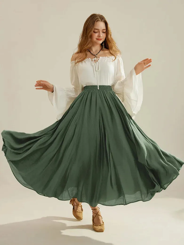 Women Renaissance Swing Skirt Elastic Flared Maxi Skirt