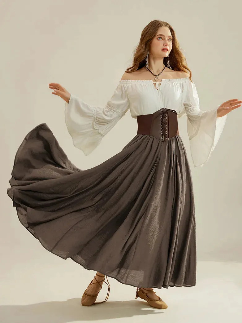 Women Renaissance Swing Skirt Elastic Flared Maxi Skirt