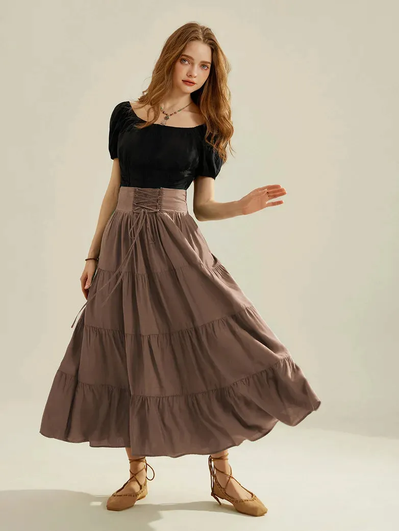 Women Renaissance Tiered Swing Skirt with Pocket