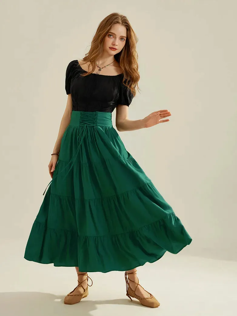 Women Renaissance Tiered Swing Skirt with Pocket