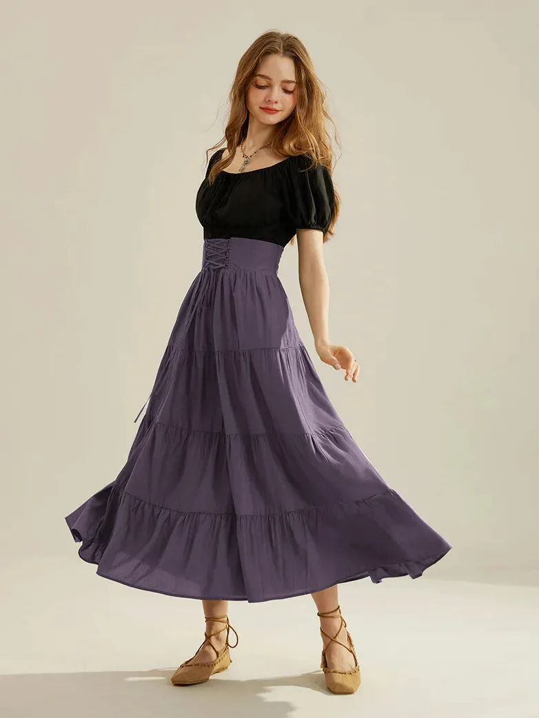 Women Renaissance Tiered Swing Skirt with Pocket