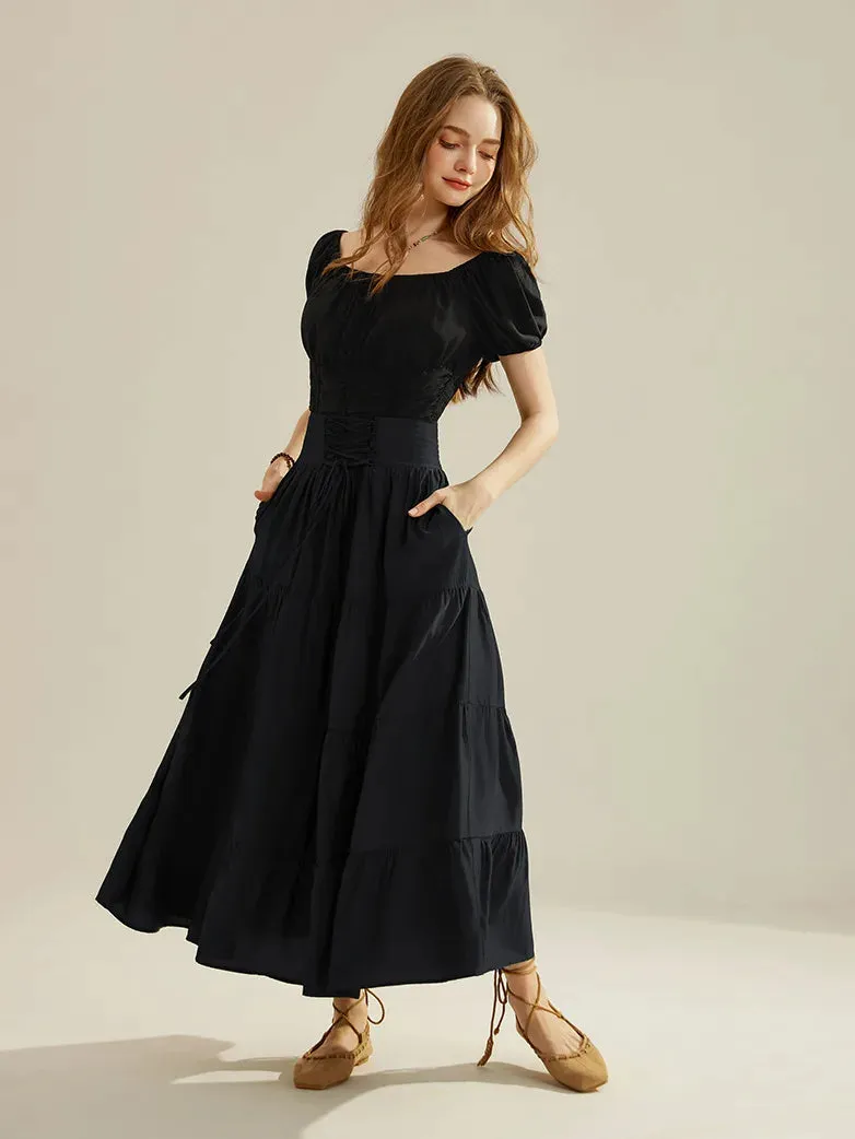 Women Renaissance Tiered Swing Skirt with Pocket