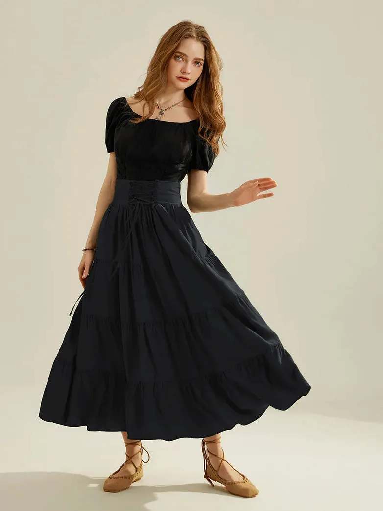 Women Renaissance Tiered Swing Skirt with Pocket