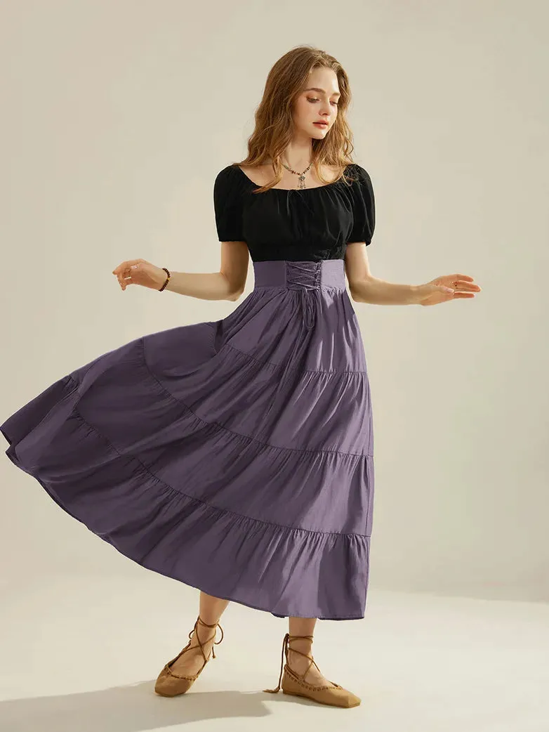 Women Renaissance Tiered Swing Skirt with Pocket