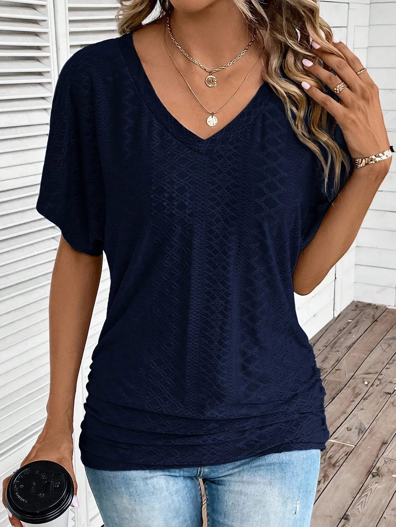 Womens V Neck T-Shirt - Soft & Breathable, Lightweight Short Sleeve Top - Fashion Casual Wear for Spring & Summer