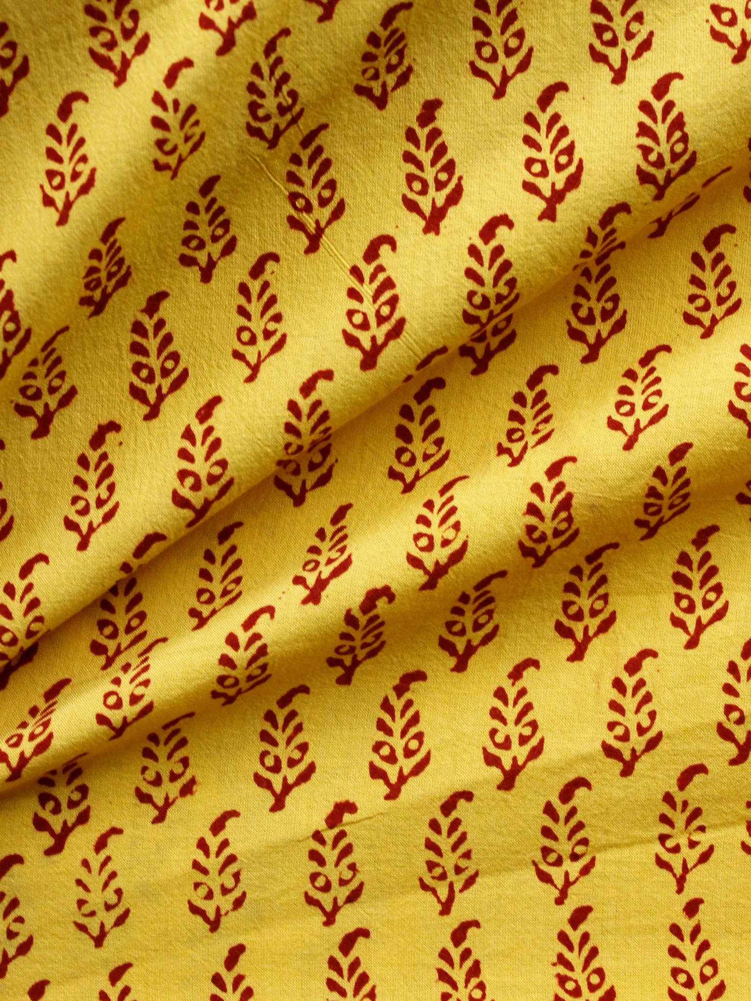 Yellow Maroon Bagh Printed Cotton Fabric Per Meter - F005F1718